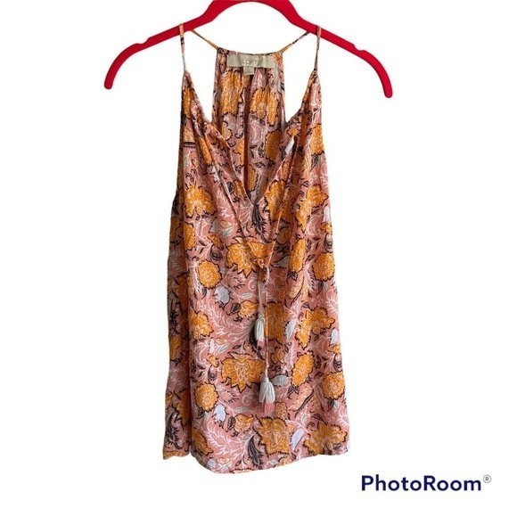LOFT Pink and Orange‎ Floral Tasseled Halter Casual Summer Ladies Tank, M - Picture 1 of 6